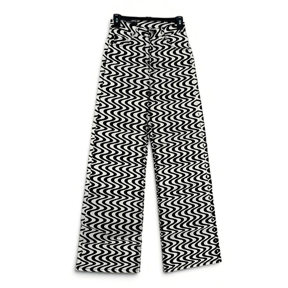 H&M White and Black ZigZag Pattern Highrise Pant Jean Bottom Unique size 2 XS